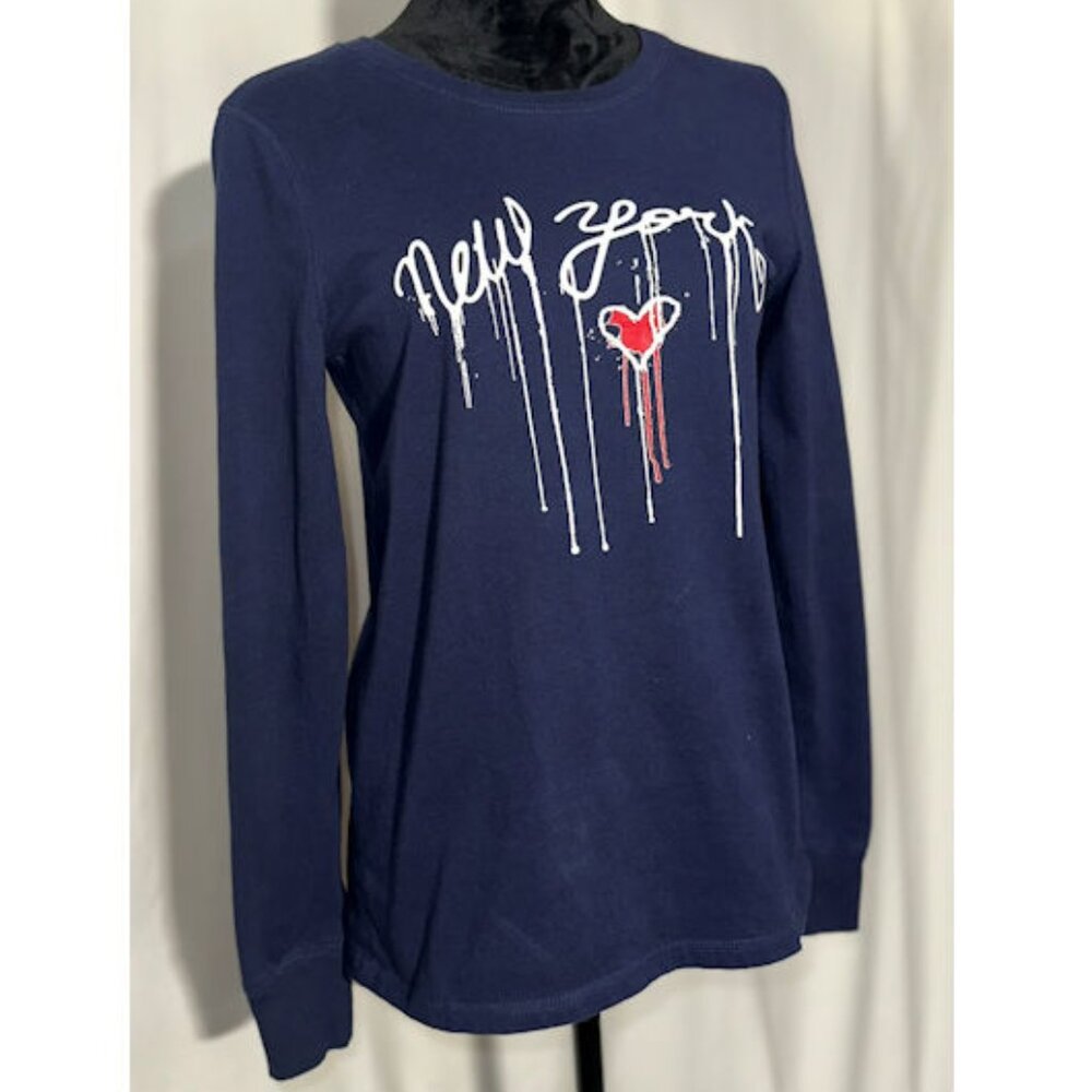 New York Navy T-shirt, Melting Letters, Heart, Size Small